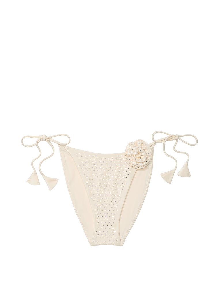 Victoria's Secret, Victoria's Secret Swim Cheeky-Bikinihose mit Riemchen, Glitzer- und Rosettendesign, Kerzenlicht, offModelFront, 3 of 3