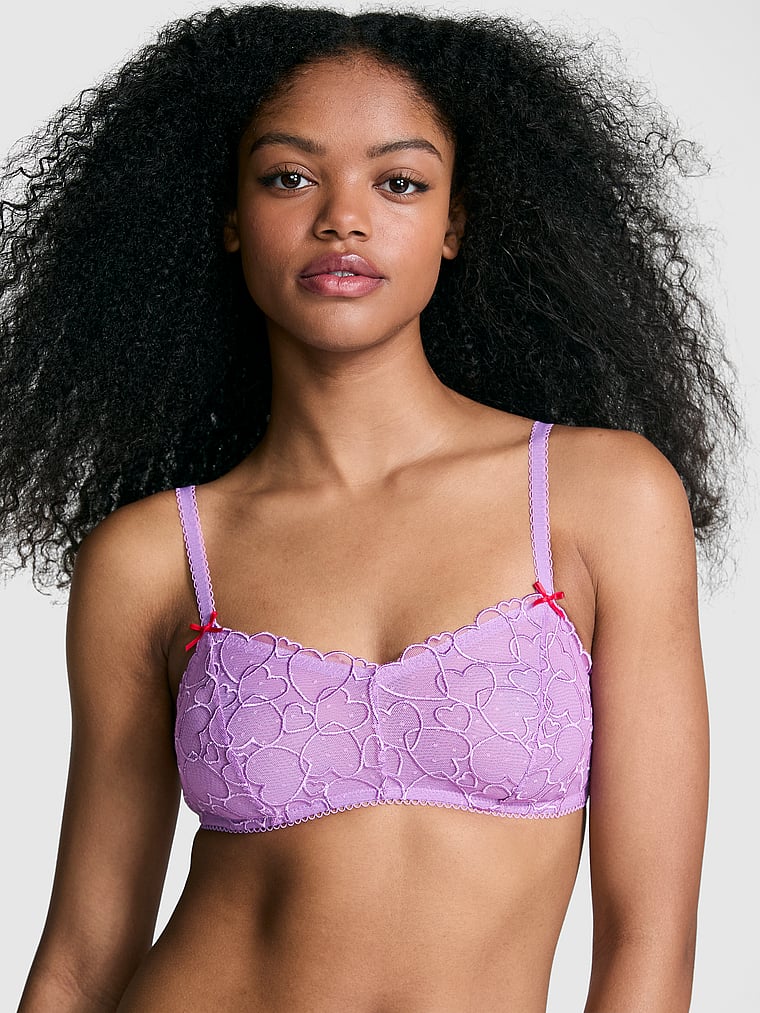 PINK Bralettes & Bra Tops Wink Unlined Scoop Bralette, Grape Taffy, onModelFront, 1 of 3 Jordan is 5'9" or 175cm and wears 34B or Small
