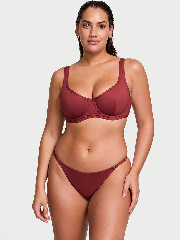 Victoria's Secret, Victoria's Secret Swim Essential Unlined Bikini Top, Russet, onModelFront, 1 of 3 Lorena is 5'9" or 175cm and wears 34DD (E) or Large