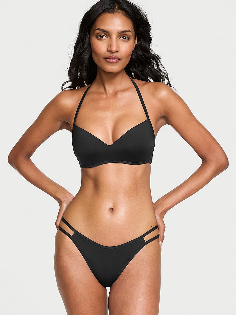 Victoria's Secret, Victoria's Secret Swim Essential Bralette-Bikinioberteil mit Push-up-Effekt, Reines Schwarz, onModelFront, 1 of 3 Shaanti ist 5'9" oder 175cm und trägt 32B oder S