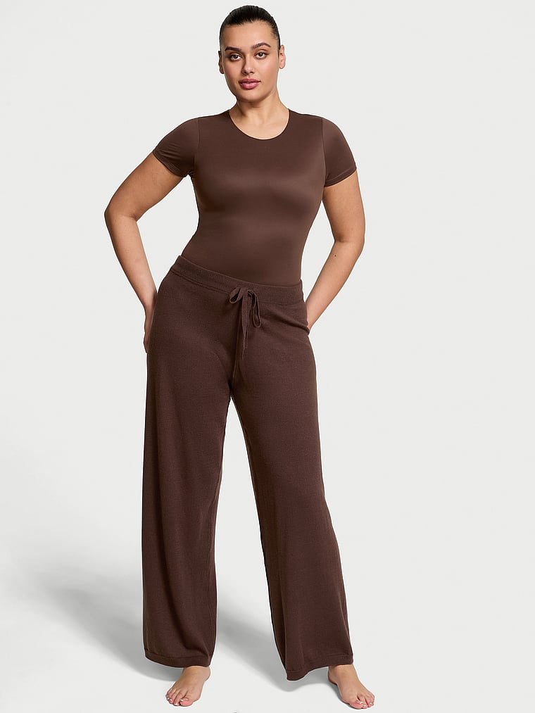 Victoria's Secret, Victoria's Secret Luxe Crème Knit Lounge Pants, GANACHE, onModelFront, 1 of 3 Karmi is 5'10" or 178cm and wears Large