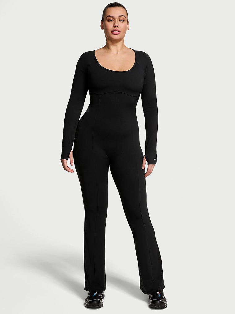 Victoria's Secret, VSX VSX Activate™ Flare Catsuit, Black, onModelFront, 1 of 3