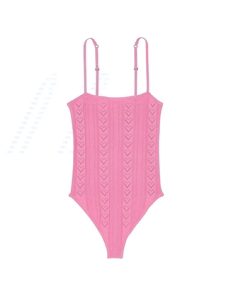 Victoria's Secret, Victoria's Secret Luxuriöser Body mit Pointelle-Herzmuster, Pretty Pink, offModelFront, 1 of 4