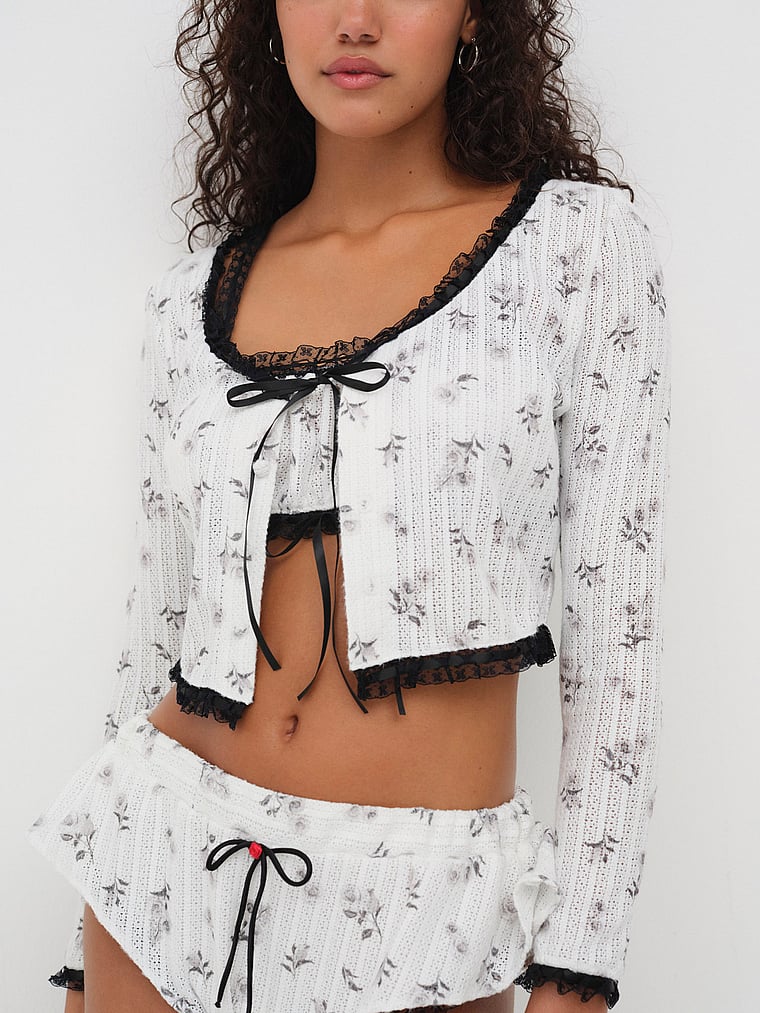 Victoria's Secret, For Love & Lemons Fawn Cardigan, Tango Rose Print, onModelFront, 1 of 5