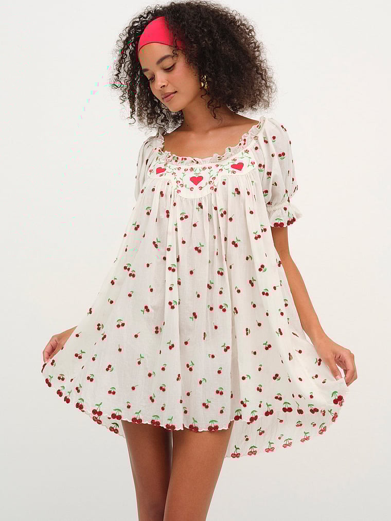 Victoria's Secret, For Love & Lemons Beaded Cherries Slip Dress, Cherry Red, onModelFront, 1 of 4