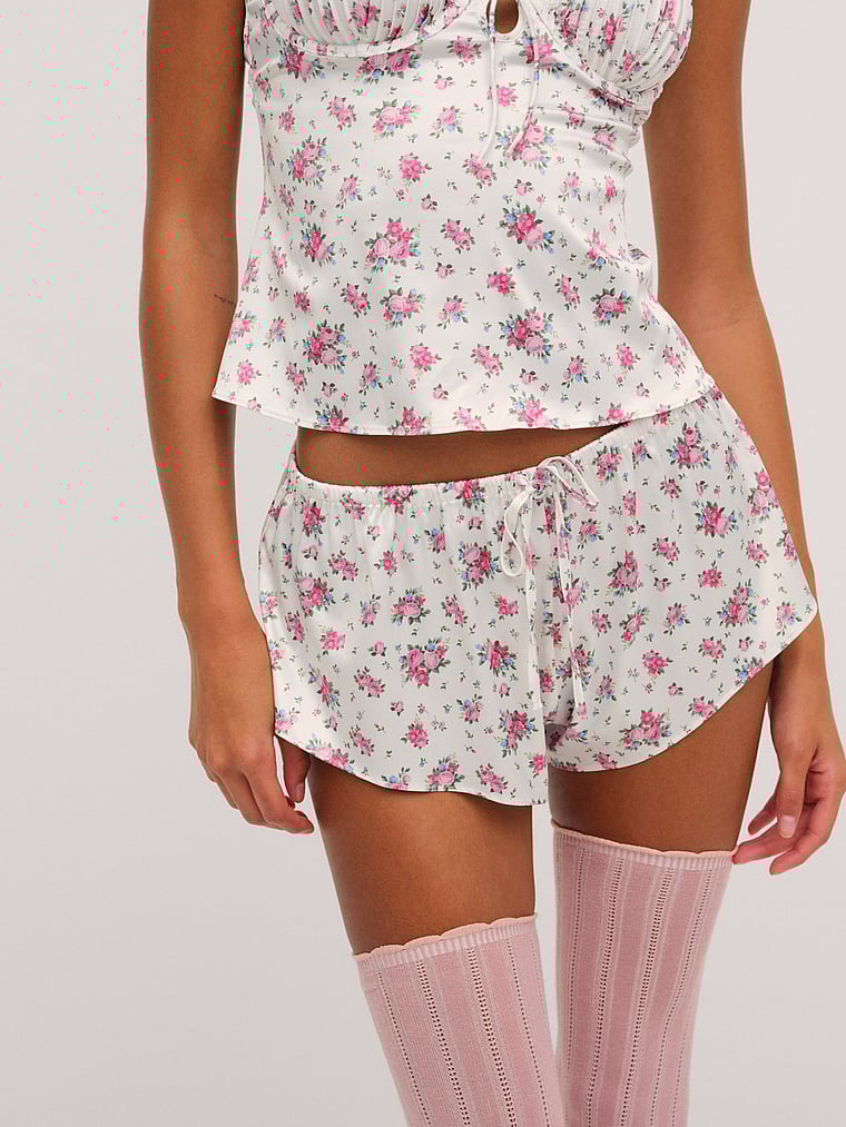 Victoria's Secret, For Love & Lemons Ditsy Floral Shorts, Amore White, onModelFront, 1 of 3