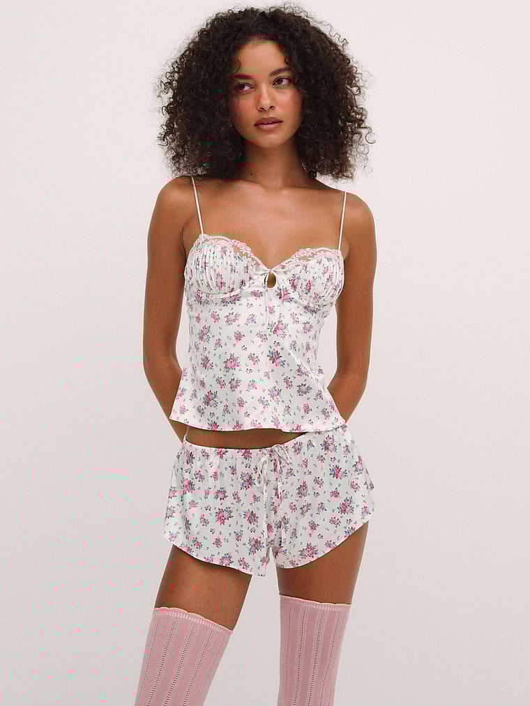 Victoria's Secret, For Love & Lemons Ditsy Floral Top, Amore White, onModelFront, 1 of 4