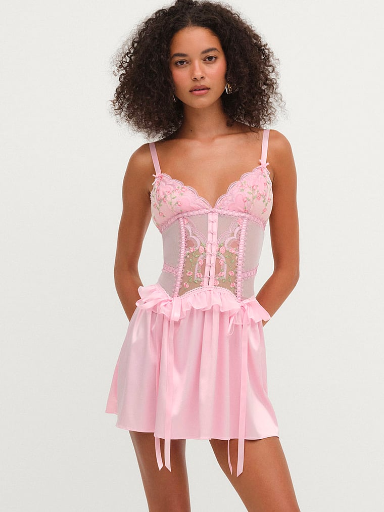 Victoria's Secret, For Love & Lemons Ily Negligé mit Stickerei, Ily-Pink, detail, 4 of 4