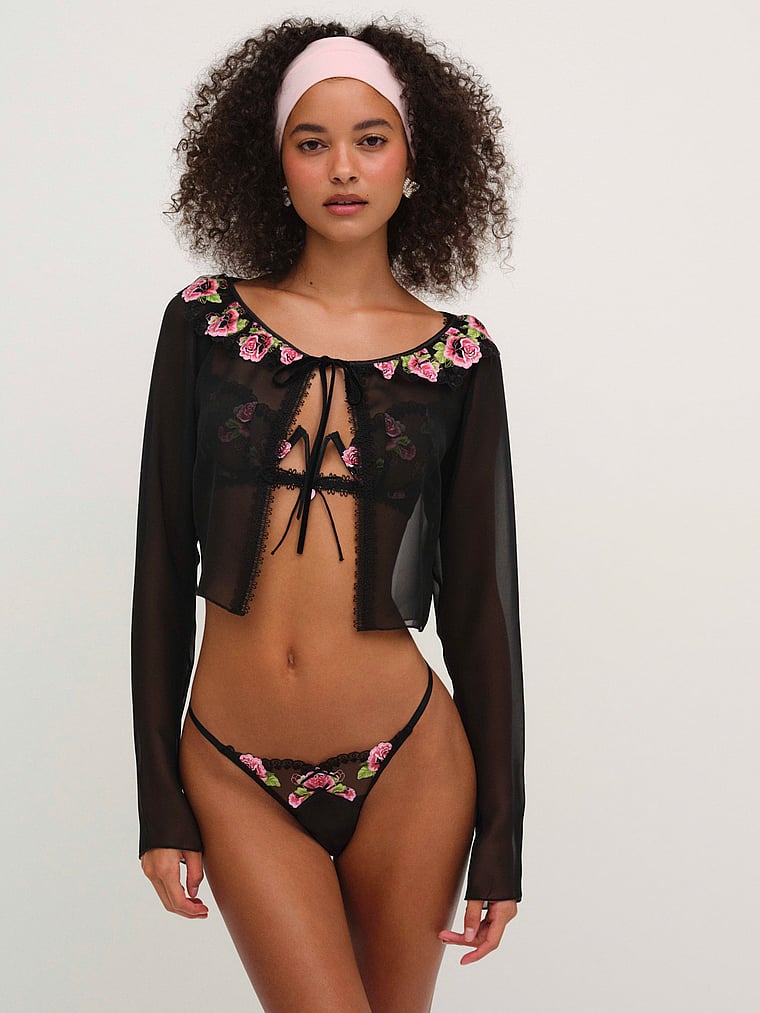 Victoria's Secret, For Love & Lemons Love Garden Shrug, Black, onModelFront, 1 of 4