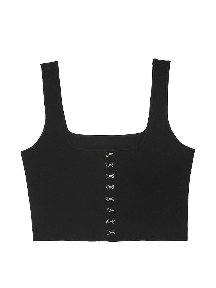 Victoria's Secret, Atelier Victoria's Secret x Altuzarra Atelier Victoria's Secret X Altuzarra Fine-Knit Hook & Eye Tank Top, BLACK, offModelFront, 1 of 4