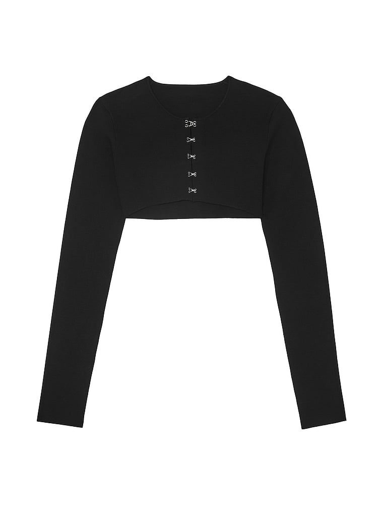 Victoria's Secret, Atelier Victoria's Secret x Altuzarra Atelier Victoria's Secret X Altuzarra Fine-Knit Hook & Eye Cropped Cardigan, BLACK, offModelFront, 1 of 4