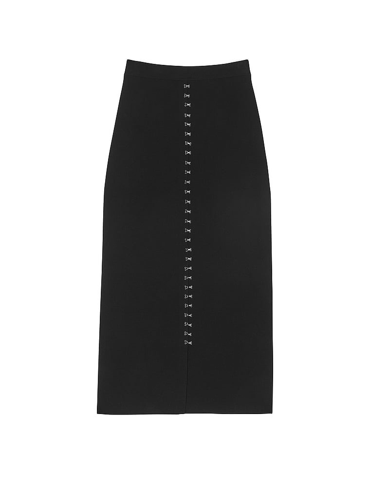 Victoria's Secret, Atelier Victoria's Secret x Altuzarra Atelier Victoria's Secret X Altuzarra Fine-Knit Hook & Eye Long Skirt, BLACK, offModelFront, 1 of 4