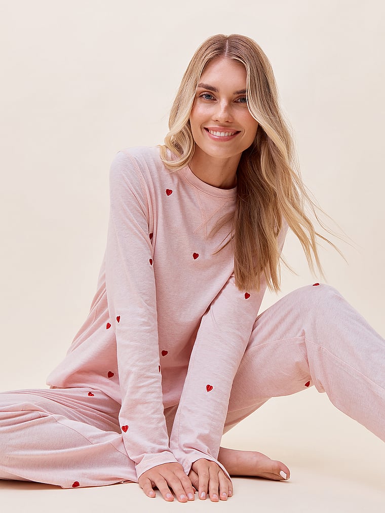 Victoria's Secret, Papinelle Longsleeve und Hose mit geradem Bein aus Baumwolle mit Herzmuster, detail, 3 of 3