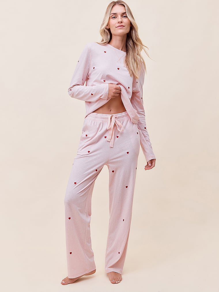 Victoria's Secret, Papinelle Longsleeve und Hose mit geradem Bein aus Baumwolle mit Herzmuster, onModelFront, 1 of 3