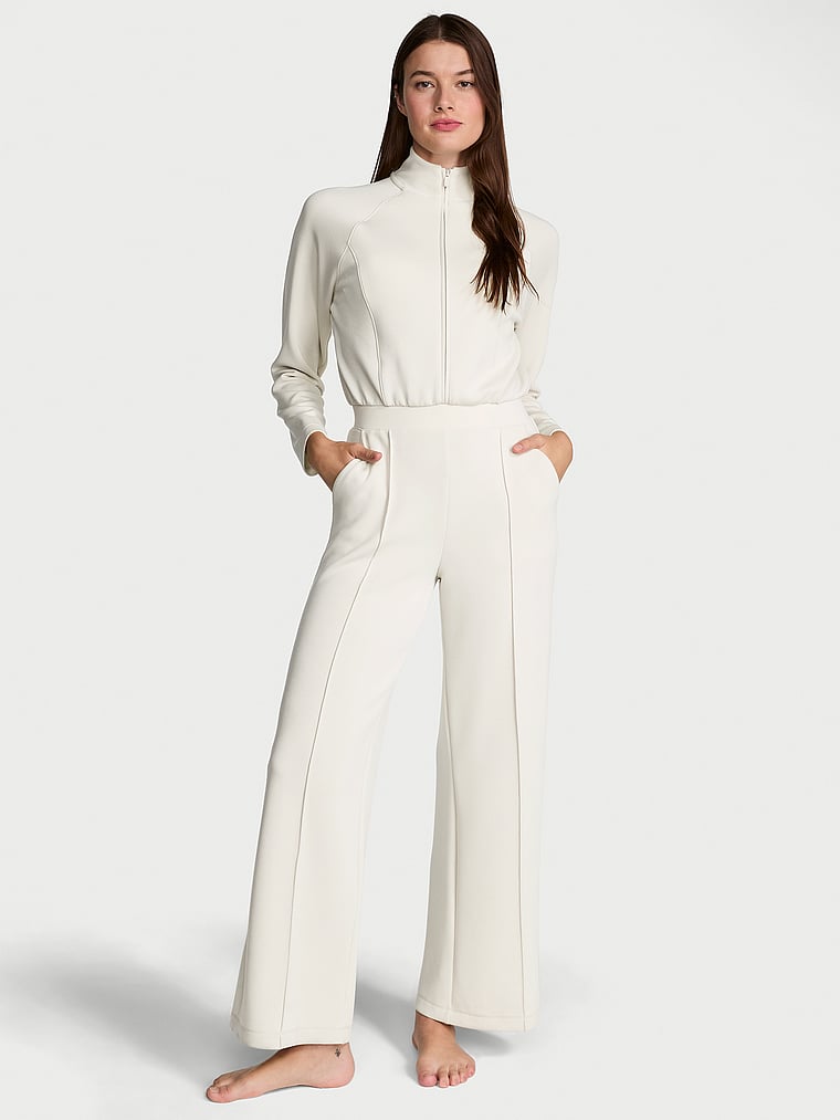 Victoria's Secret, VSX VSX Featherweight Knit Front- Zip Jumpsuit, Classic Plaster, onModelFront, 1 of 4