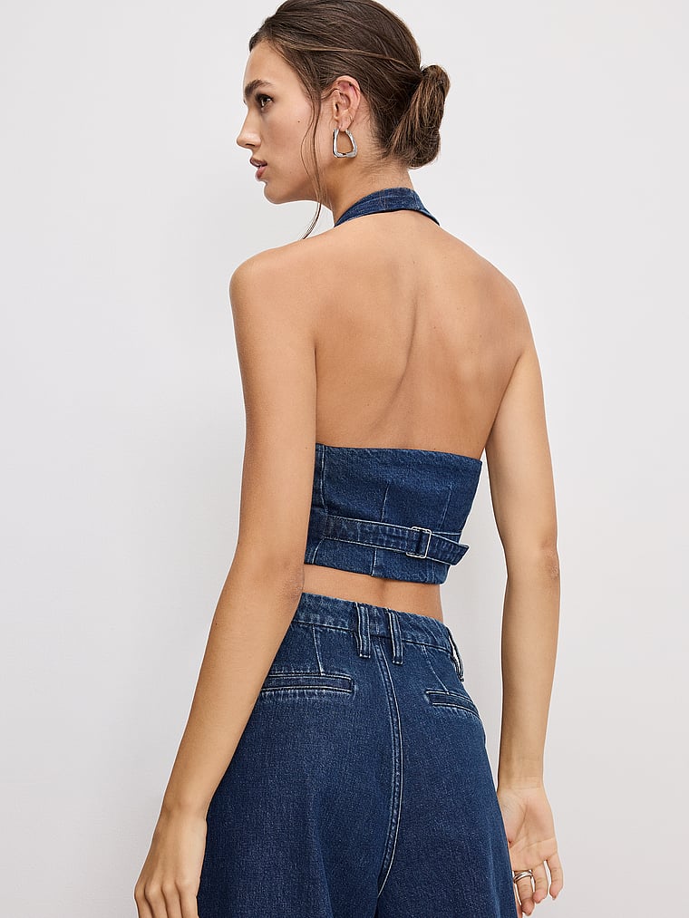 Victoria's Secret, Good American Neckholder-Weste aus Denim, onModelBack, 2 of 3