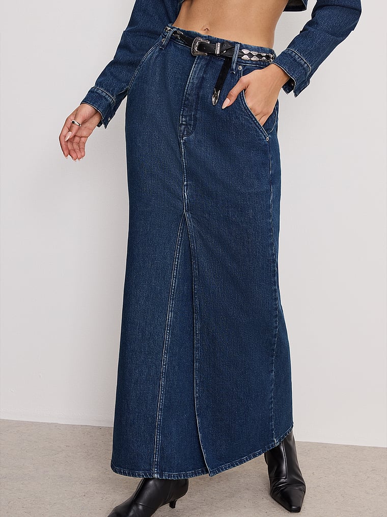 Victoria's Secret, Good American Maxirock aus Denim, onModelFront, 1 of 3
