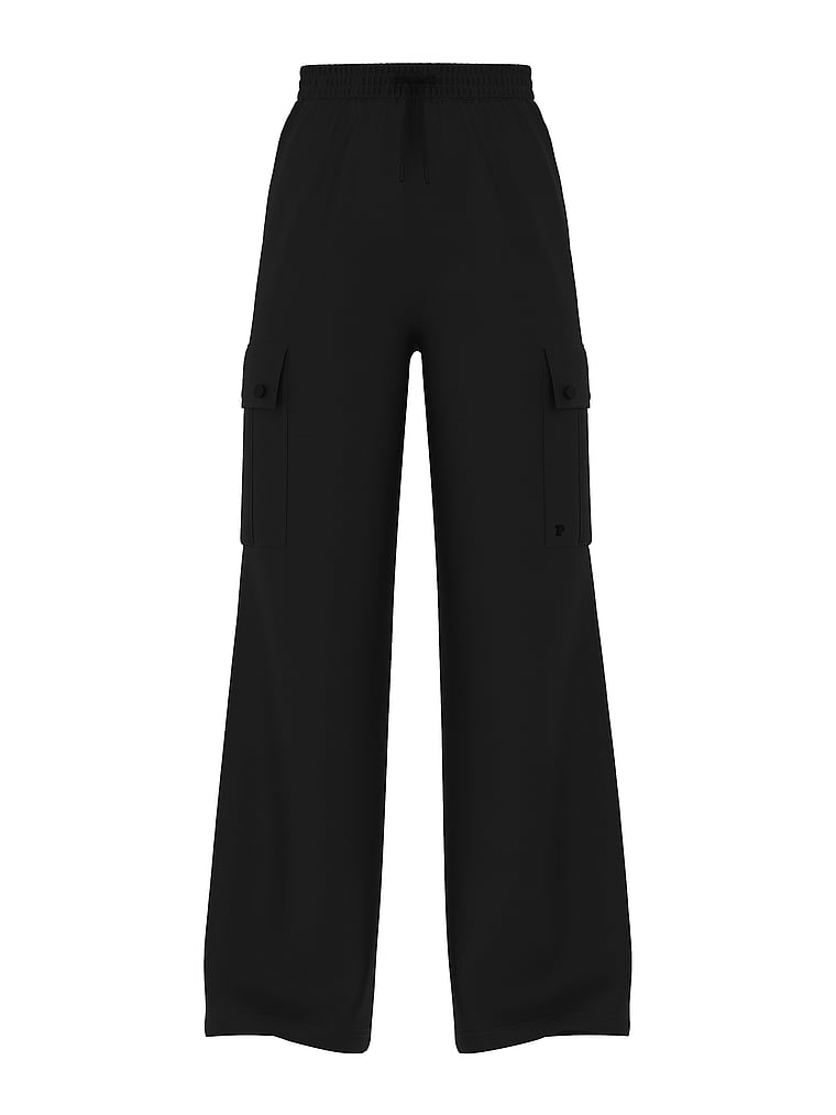 PINK PINK Cargohose aus Mikrofleece mit weitem Bein, Reines Schwarz, digitalOffModelFront, 3 of 4