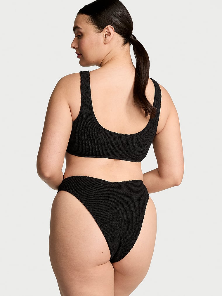Victoria's Secret, Victoria's Secret Swim Crinkle Brazilian Bikini Bottom, Black, onModelFront, 1 of 3 Karmi is 5'10" or 178cm and wears Large