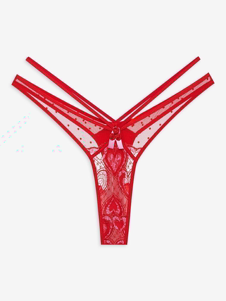 Victoria's Secret, For Love & Lemons Heartbeat String aus Spitze, Herzschlag-Rot, offModelFront, 3 of 4