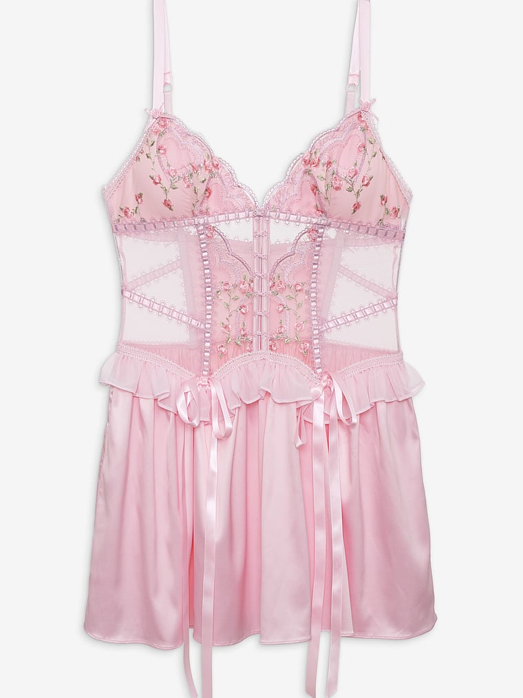 Victoria's Secret, For Love & Lemons Ily Negligé mit Stickerei, Ily-Pink, offModelFront, 3 of 4