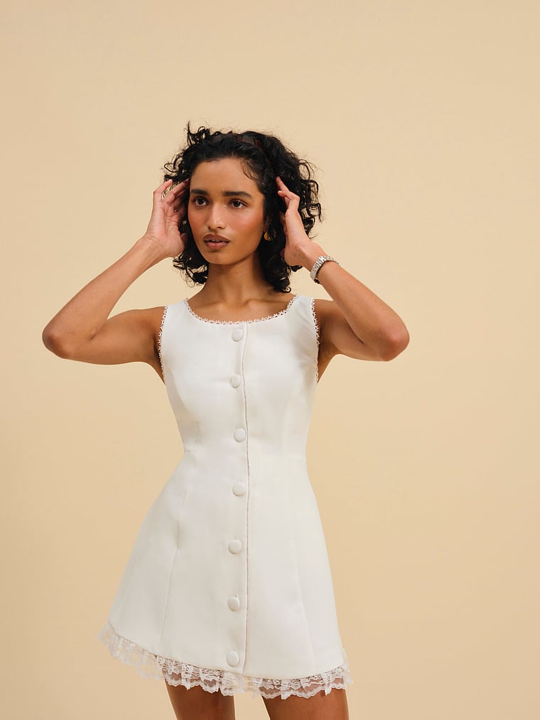 Victoria's Secret, For Love & Lemons Venus Mini Dress, White, onModelFront, 1 of 3
