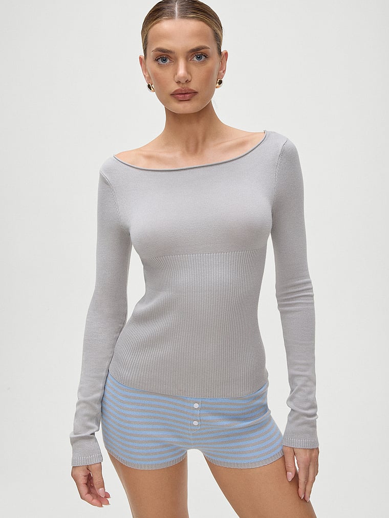 Victoria's Secret, Frankies Bikinis Theo Knit Sweater, Ash, onModelFront, 1 of 3