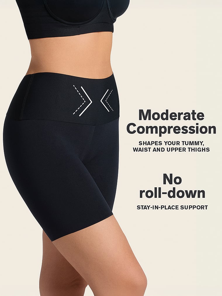 Victoria's Secret, Leonisa Shapewear Stay-in-Place Nahtlose Shorts zum Hineinschlüpfen mit leichter Kompression, Schwarz, detail, 5 of 6