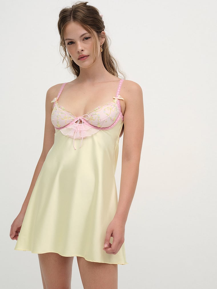 Victoria's Secret, For Love & Lemons Sunny Bouquet Slip Dress, Multiyellow, onModelFront, 1 of 4