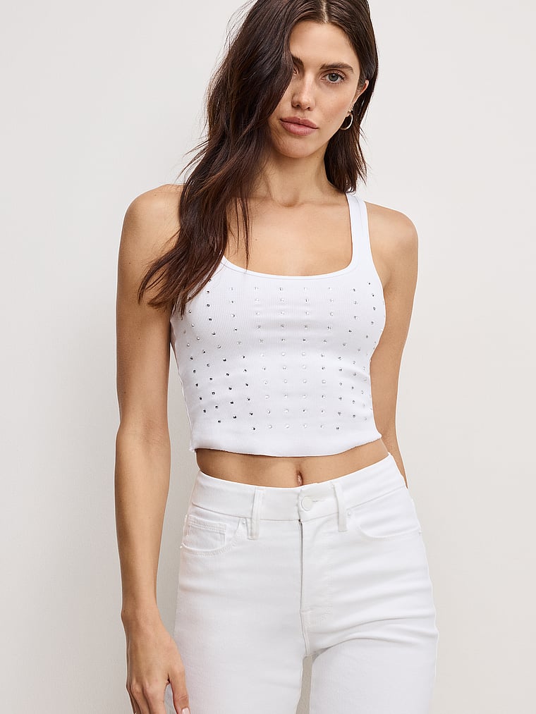 Victoria's Secret, Good American Tanktop mit Racerback und Kristalldetails, onModelFront, 1 of 3