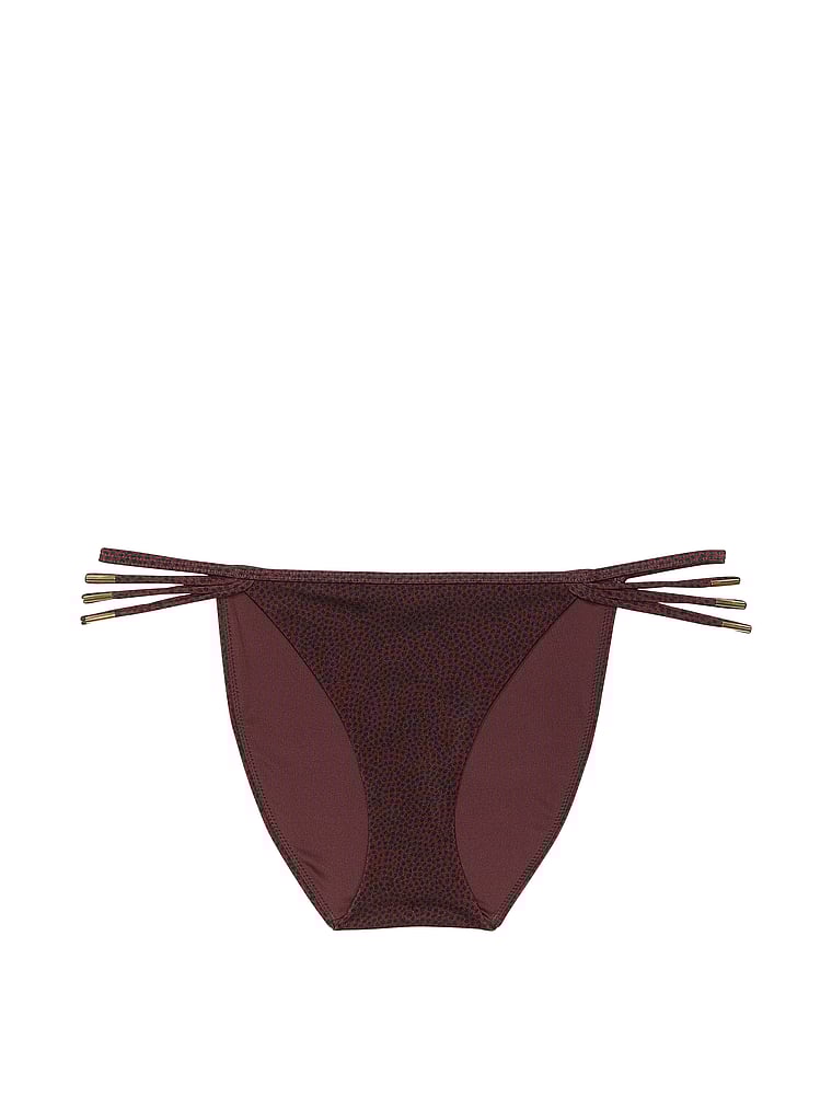 Victoria's Secret, Victoria's Secret Swim VS Archives String-Bikinihose mit Riemchendesign und Metallazkenten, Burgunderrot gepunktet, offModelFront, 3 of 3