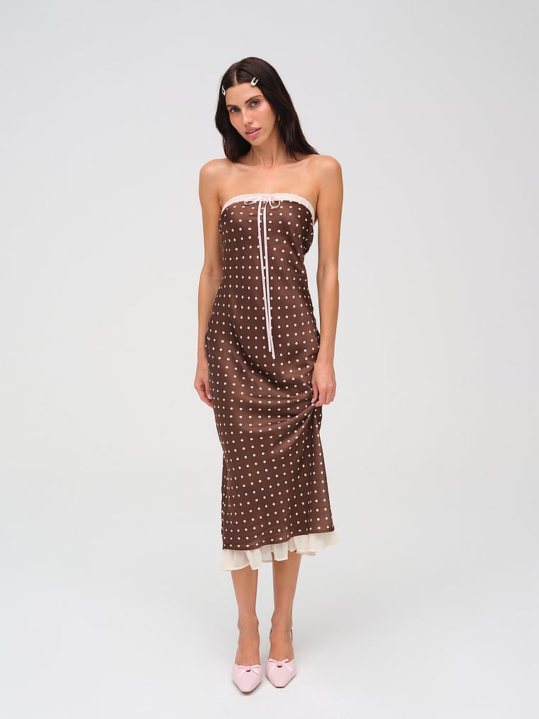 Victoria's Secret, For Love & Lemons Daisy Mae Midi Dress, Chocolate, onModelFront, 1 of 4