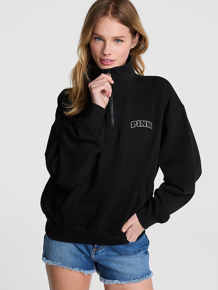PINK Ivy Fleece-Sweatshirt mit kurzem Reißverschluss, onModelFront, 1 of 4