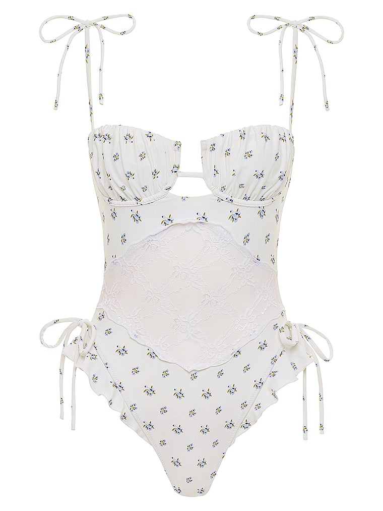 Victoria's Secret, Montce Einteiliger Badeanzug aus Spitze mit Blütendesign, offModelFront, 3 of 3