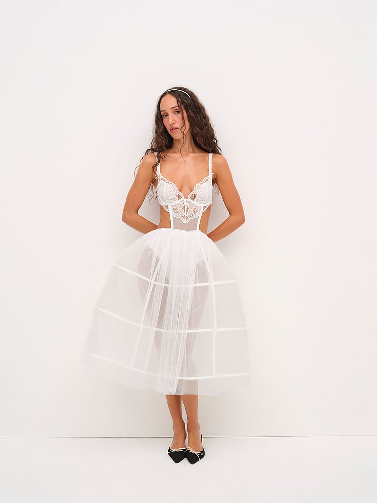 Victoria's Secret, For Love & Lemons Blushing Blooms Midi Slip Dress, Blushing White, onModelFront, 1 of 3