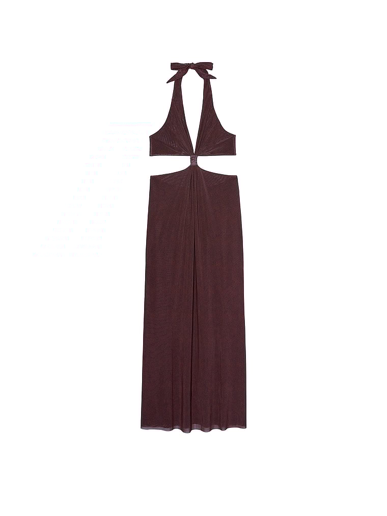 Victoria's Secret, Victoria's Secret Swim Strand-Maxikleid aus Netzstoff mit Zierausschnitt, Burgunderrot gepunktet, offModelFront, 3 of 3