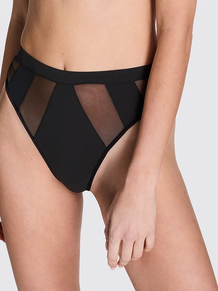 Victoria's Secret, BLUEBELLA Orla String mit hohem Bund, Schwarz, offModelFront, 4 of 5