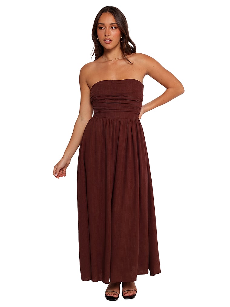 Victoria's Secret, Petal & Pup Kayt Strapless Dress, Chocolate, onModelFront, 1 of 3