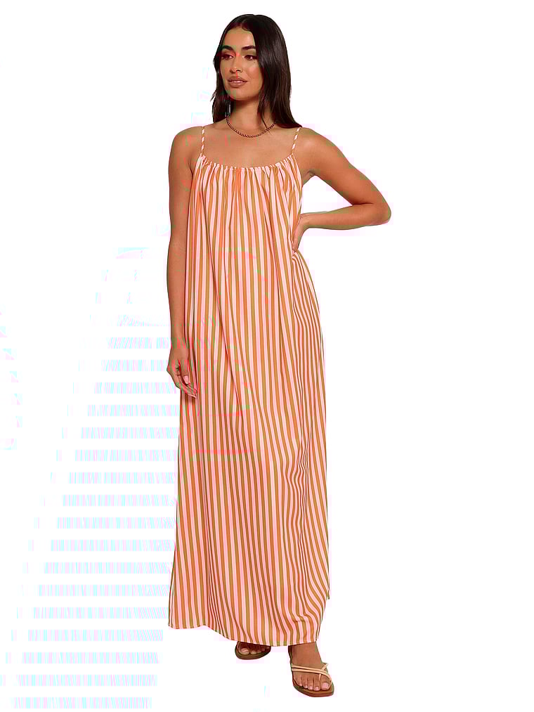 Victoria's Secret, Petal & Pup Lumina Maxi Dress, Orange Beige Stripe, onModelFront, 1 of 3