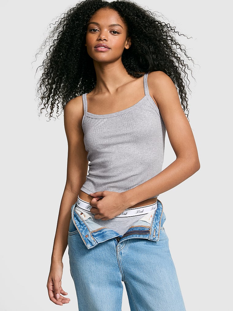 PINK Multi Rib Cami, Medium Heather Grey, onModelFront, 1 of 4 Jordan is 5'9" or 175cm and wears Small