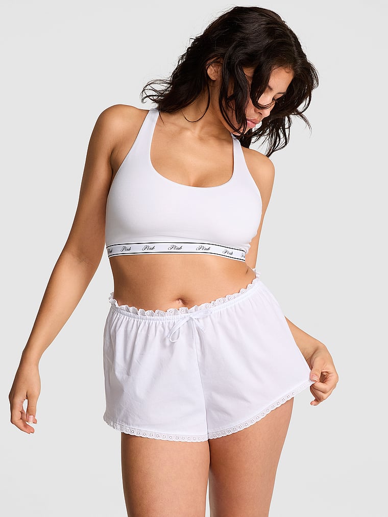PINK by Frankies Bikinis Cloud Poplin Shorts, Bright White, onModelFront, 1 of 3 Isabella is 5'9" or 175cm and wears Medium