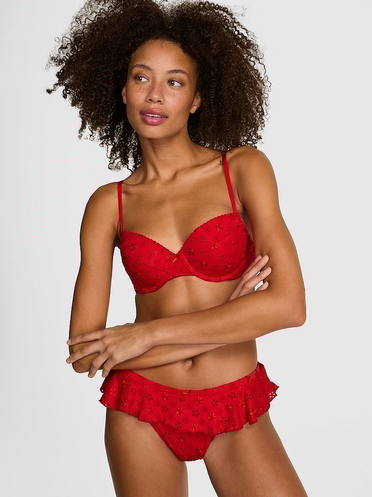 PINK by Frankies Bikinis Ryder Push-Up Bikini Top, Intense Orange Gingham, onModelFront, 1 of 3