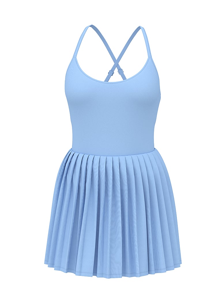PINK Plissiertes Tenniskleid aus Tech-Webstoff, Blau Tänzer, digitalOffModelFront, 3 of 3