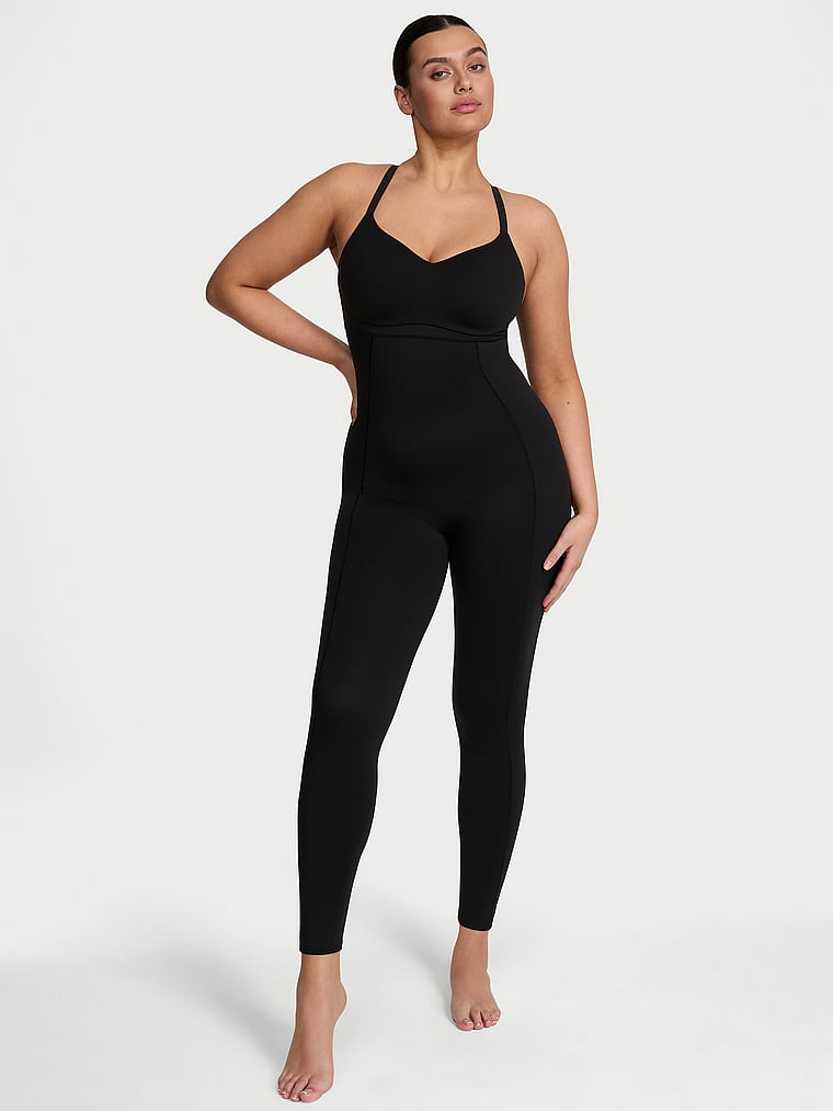 Victoria's Secret, VSX VSX Elevate™ Catsuit mit Riemchendesign, Schwarz, onModelFront, 1 of 3