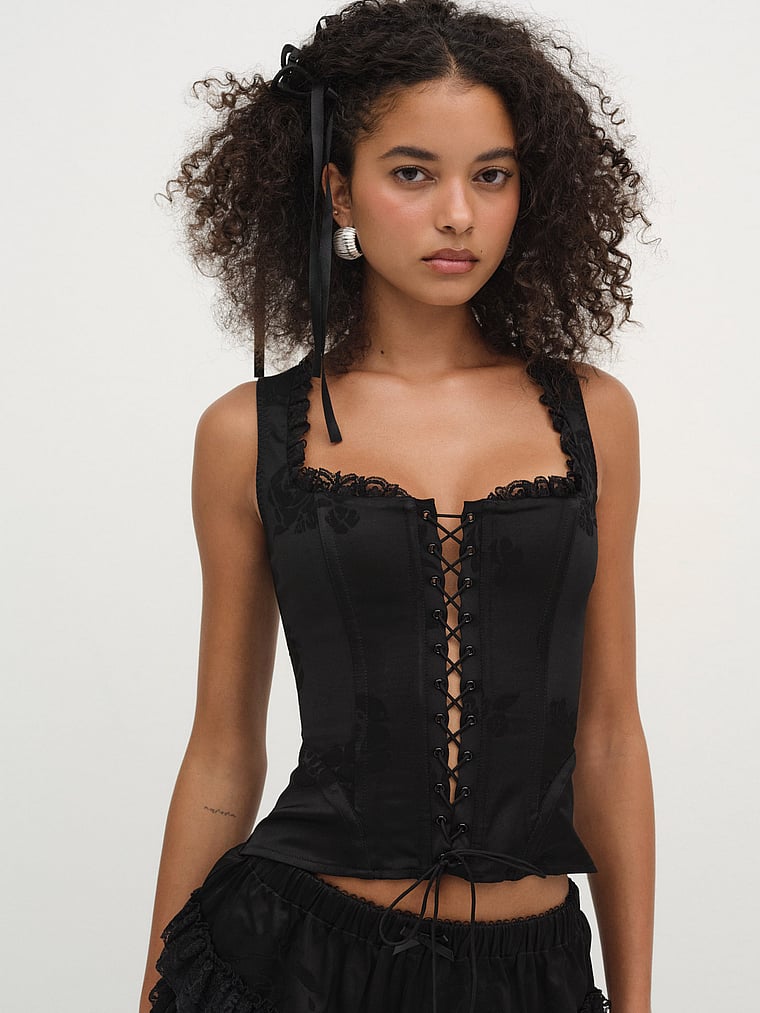 Victoria's Secret, For Love & Lemons Lana Bustier, Schwarz, onModelFront, 1 of 4