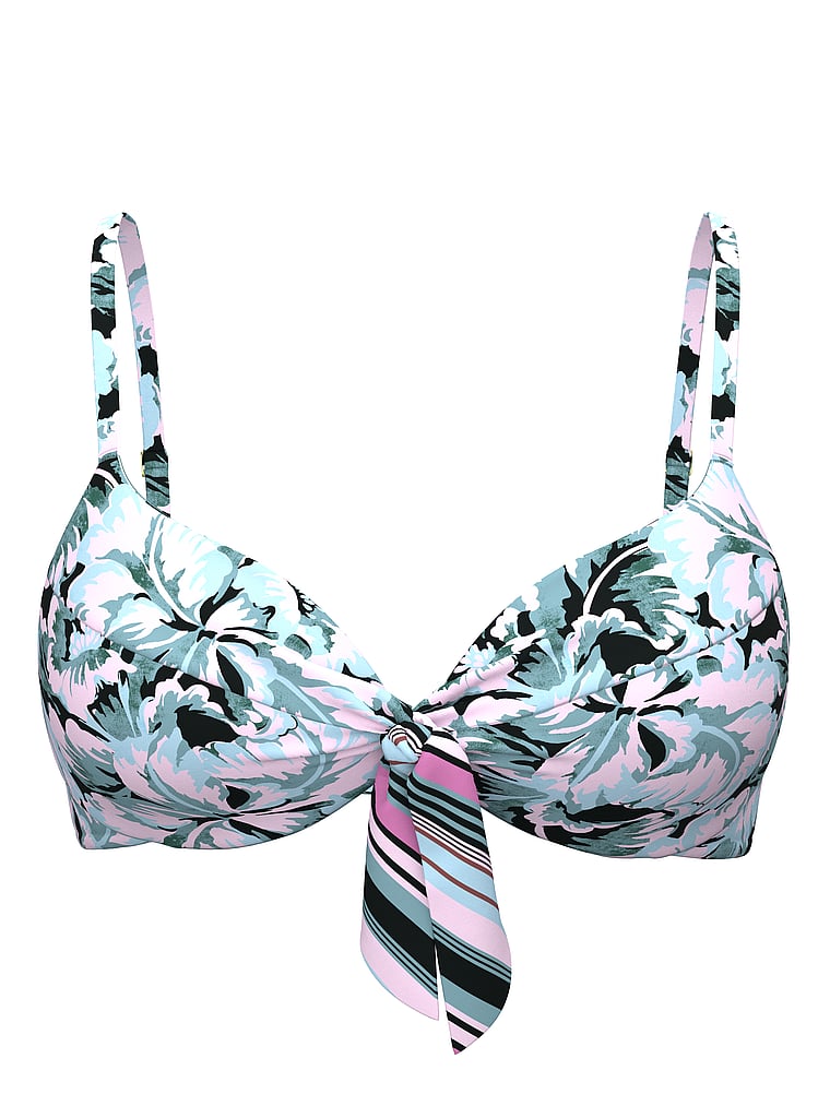 Victoria's Secret, Victoria's Secret Swim Boho Beach Push-up-Bikinioberteil mit verdrehtem Design, Blau/Blumenmuster, offModelFront, 4 of 4