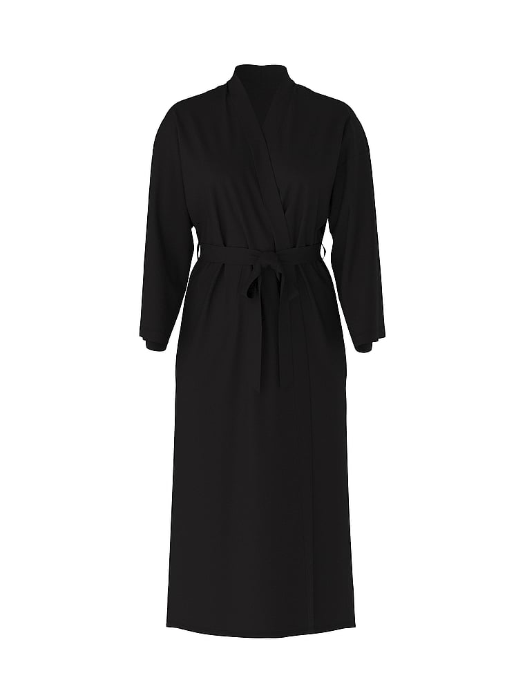 Victoria's Secret, Victoria's Secret Langer Bademantel aus 100 % Baumwolle, Schwarz, offModelFront, 3 of 3