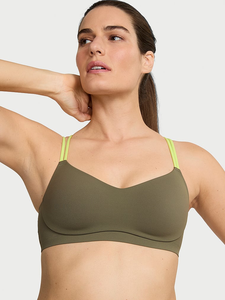 Victoria's Secret, VSX VSX Elevate™ Chroma Contours Plunge Sports Bra, Desert Cactus, onModelFront, 1 of 4 Katherine is 5'10" or 178cm and wears 34B or Small