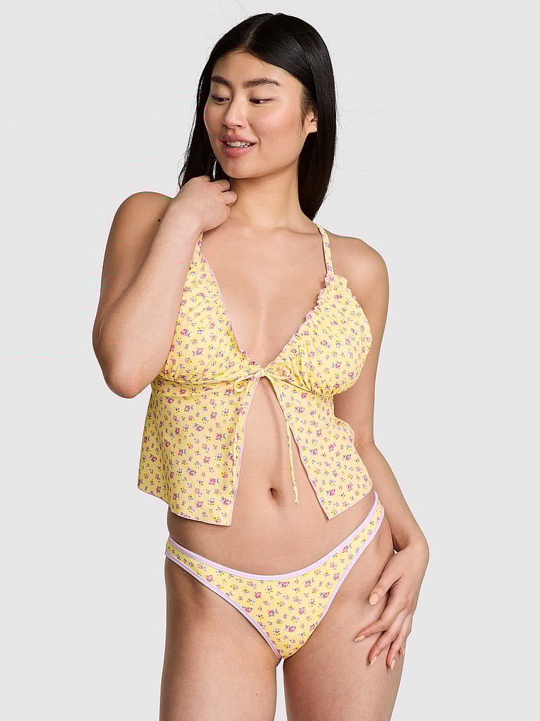 PINK by Frankies Bikinis Halle Flyaway Bikini Top, Bloom, onModelFront, 1 of 3 Gloria is 5'9" or 175cm and wears 34D or Small