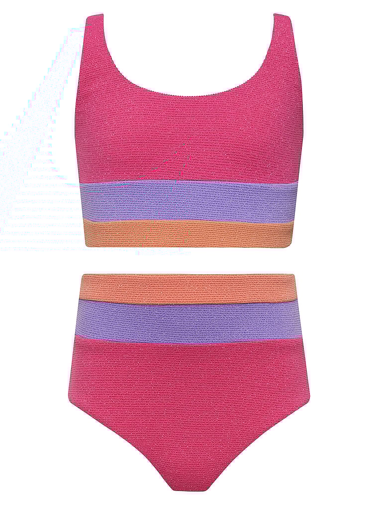 Victoria's Secret, Beach Riot Little Mackenzie Bikinioberteil/Little Heidi Bikinihose, Coral Bay Colorblock, offModelFront, 3 of 4